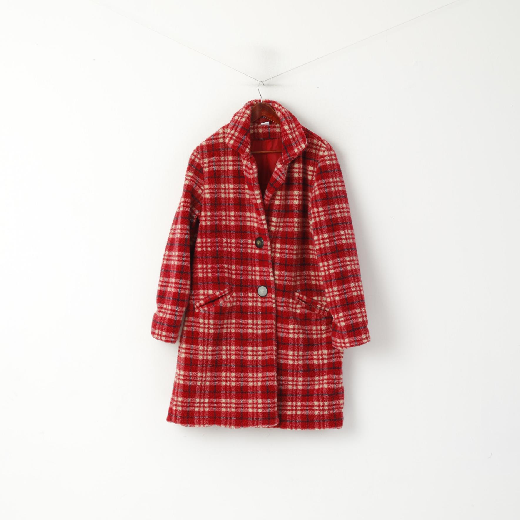 Cotton Traders Manteau rétro classique boutonné en polaire à carreaux rouges pour femme 16 XL