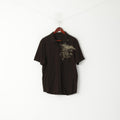 Calvin Klein Men M Casual Shirt Brown Cotton Stertch Graphic Detailed Button Top