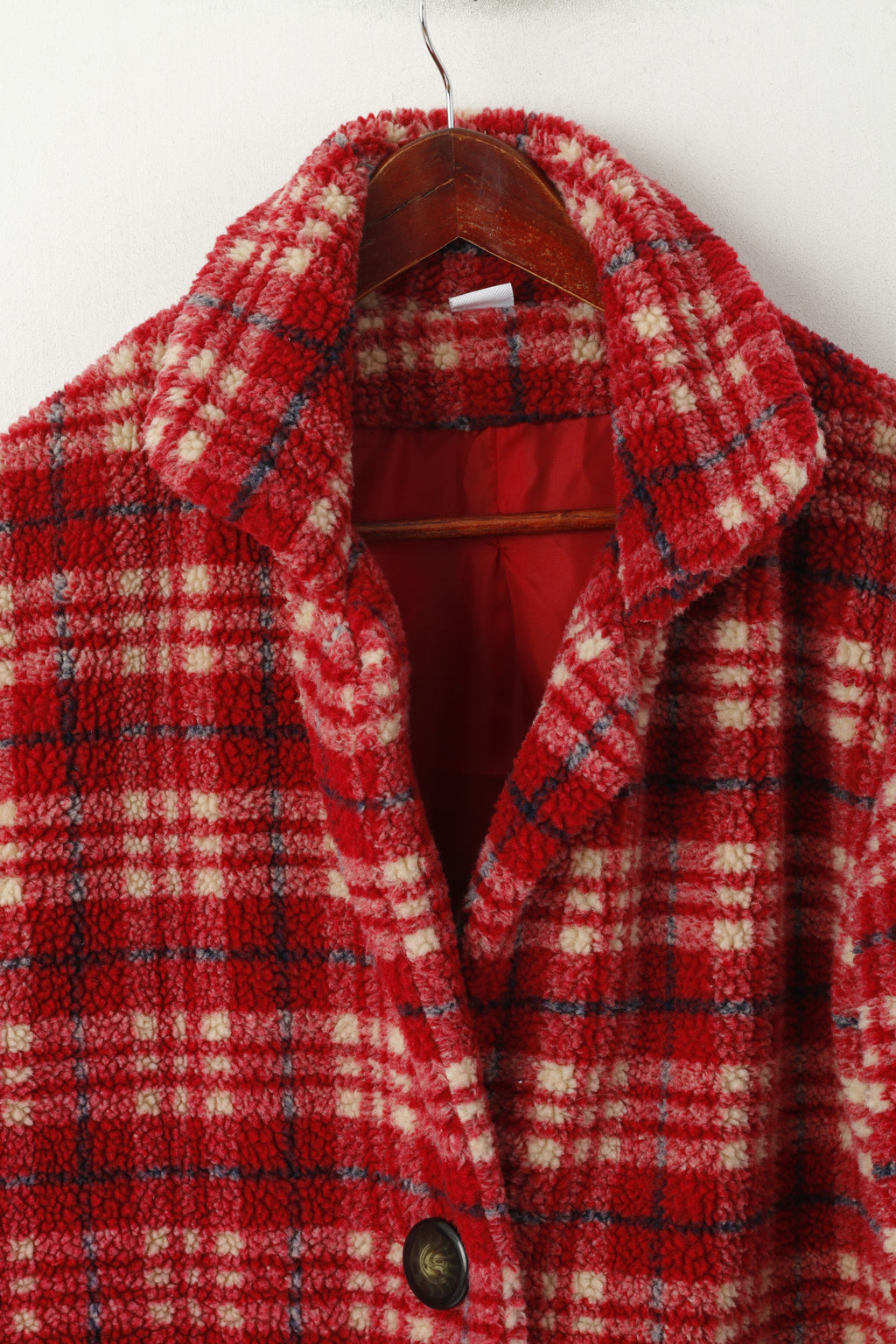 Cotton Traders Manteau rétro classique boutonné en polaire à carreaux rouges pour femme 16 XL