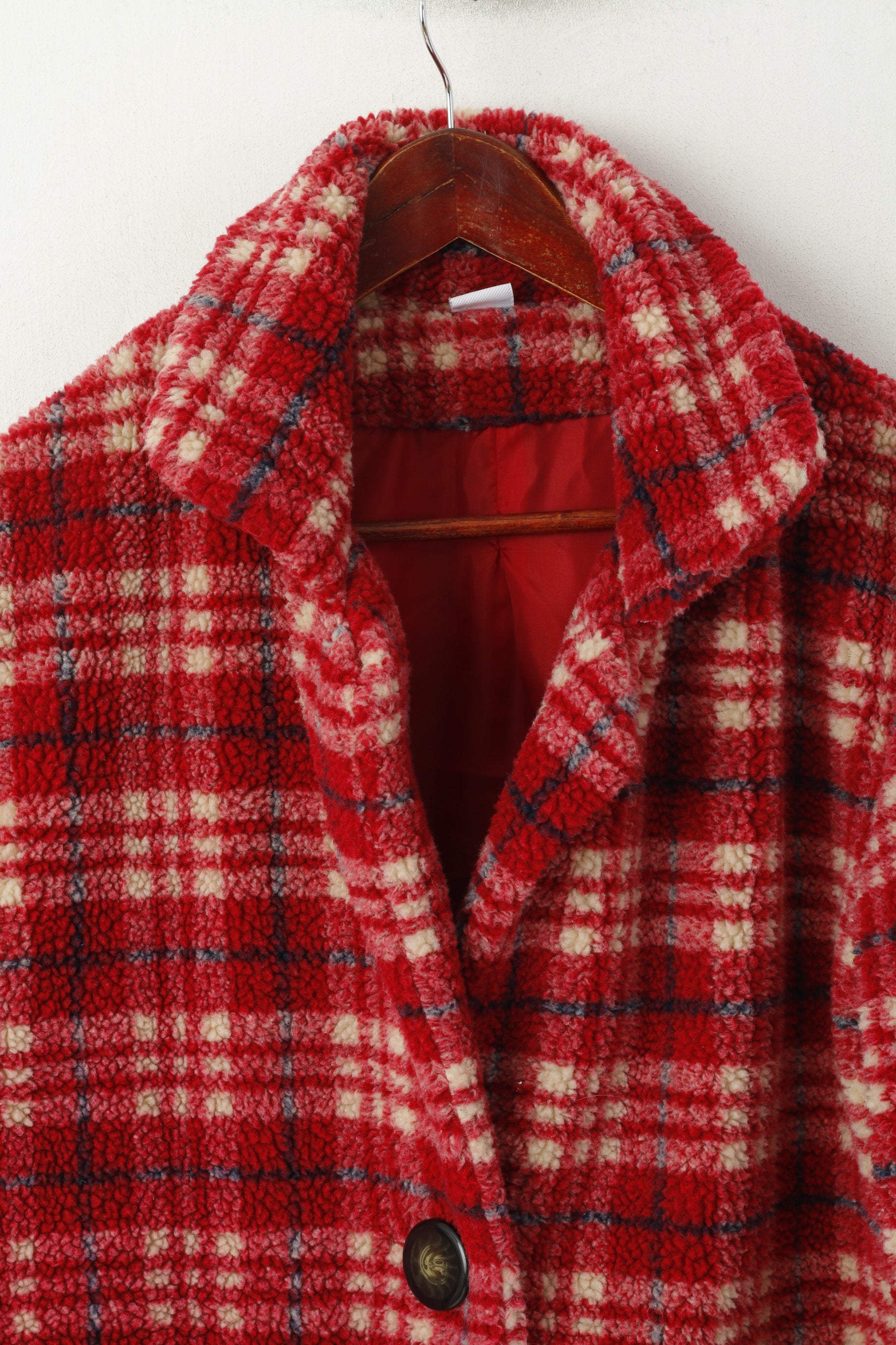 Cotton Traders Manteau rétro classique boutonné en polaire à carreaux rouges pour femme 16 XL