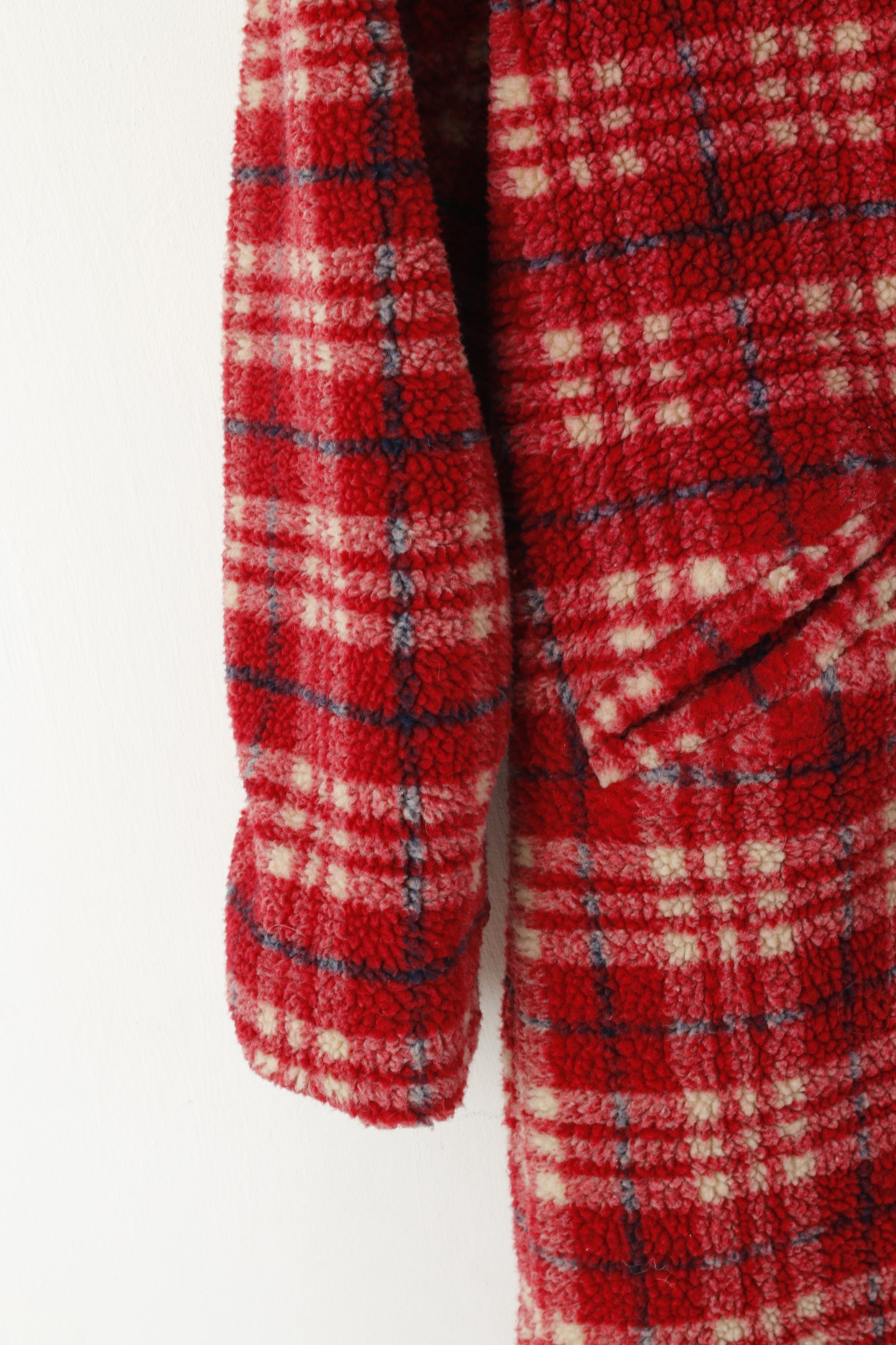 Cotton Traders Manteau rétro classique boutonné en polaire à carreaux rouges pour femme 16 XL
