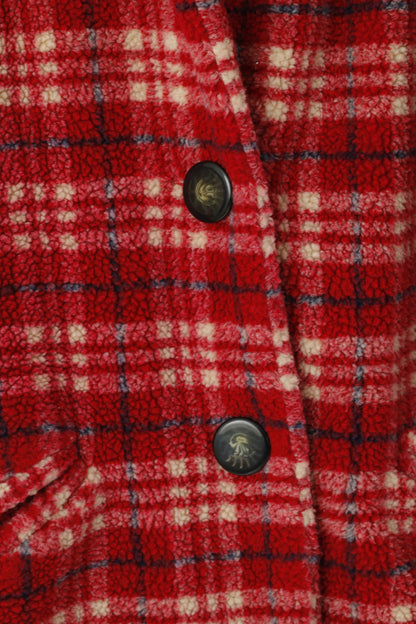 Cotton Traders Women 16 XL Coat Red Check Fleece Classic Buttoned Retro Top