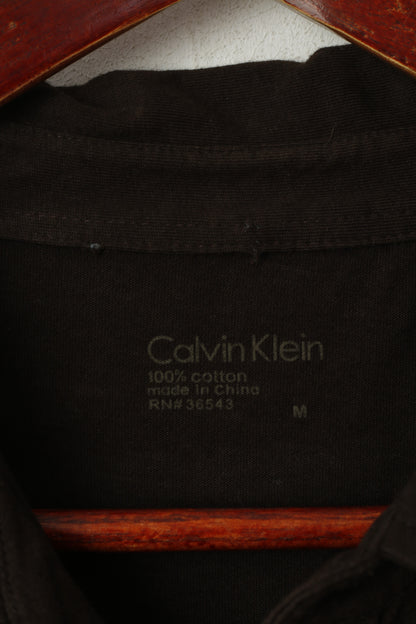 Calvin Klein Uomo M Camicia casual Top in cotone marrone con bottoni grafici dettagliati