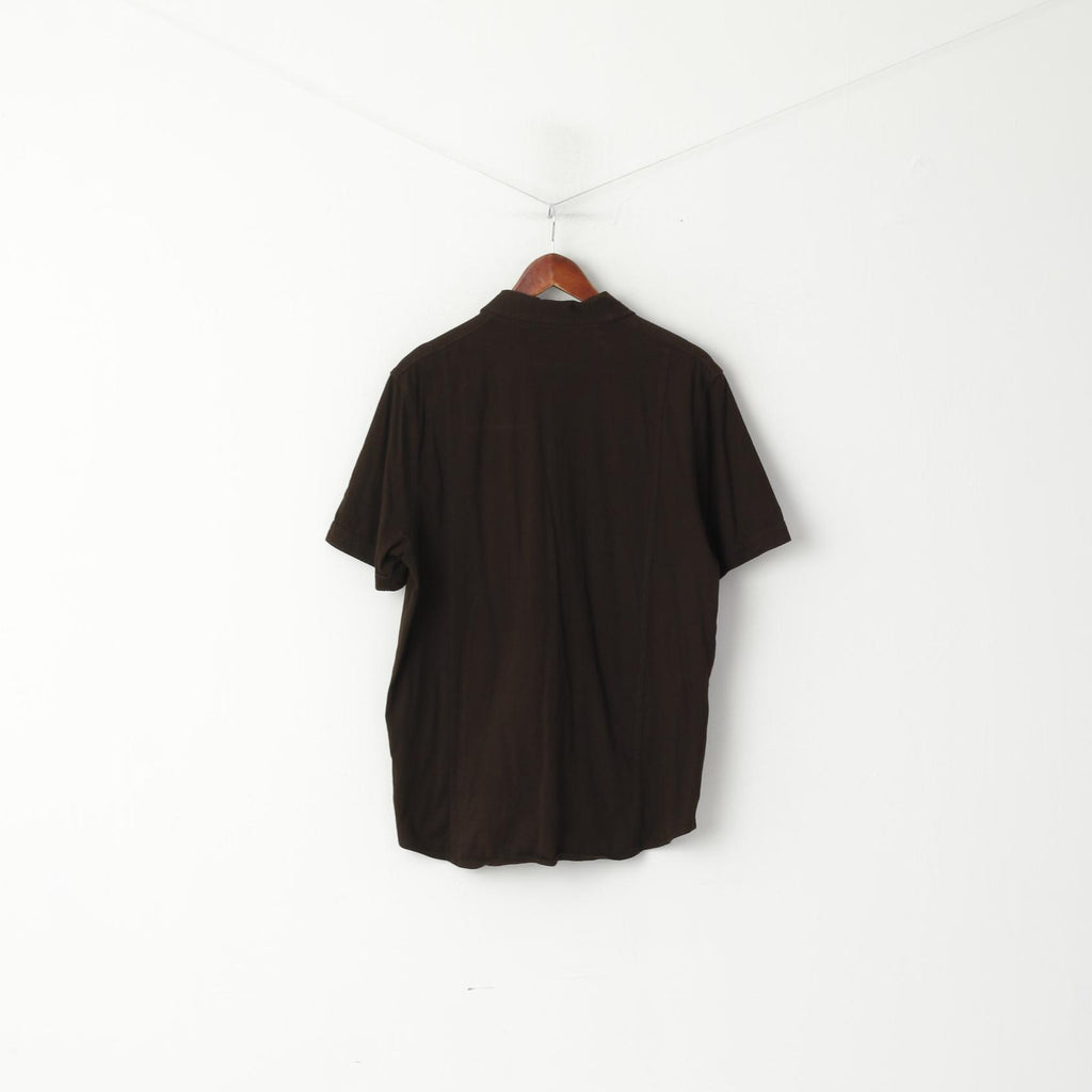 Calvin Klein Men M Casual Shirt Brown Cotton Stertch Graphic Detailed Button Top