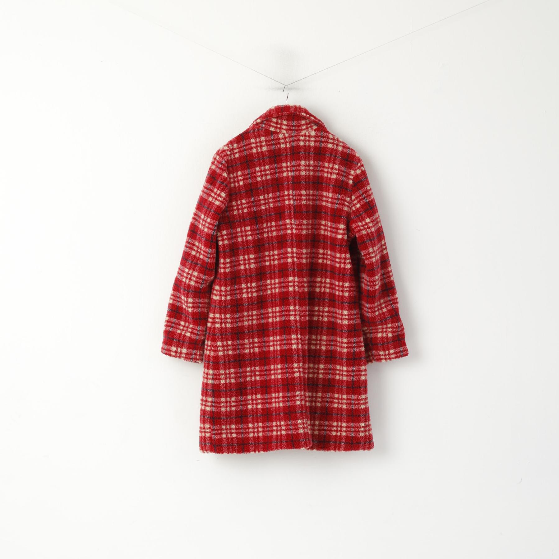Cotton Traders Manteau rétro classique boutonné en polaire à carreaux rouges pour femme 16 XL