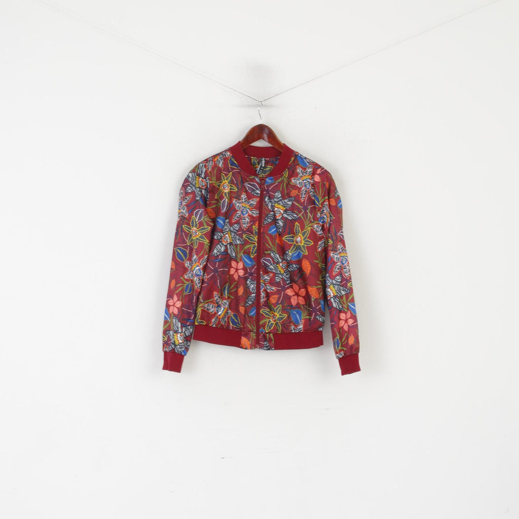 Couleurs du monde Femmes 14 42 M Bomber Jacket Maroon Floral Lightweight Top