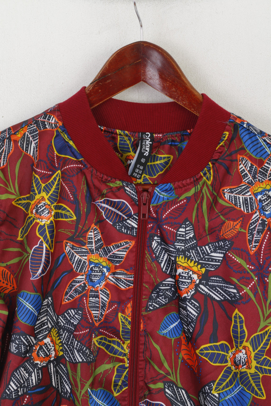 Couleurs du monde Femmes 14 42 M Bomber Jacket Maroon Floral Lightweight Top