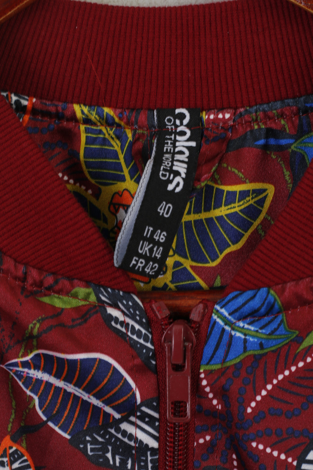 Couleurs du monde Femmes 14 42 M Bomber Jacket Maroon Floral Lightweight Top