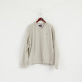 Hilfiger Athletics Men XL Pullover Jacket Beige V Neck Blouse Sport Mesh Lined Active Top