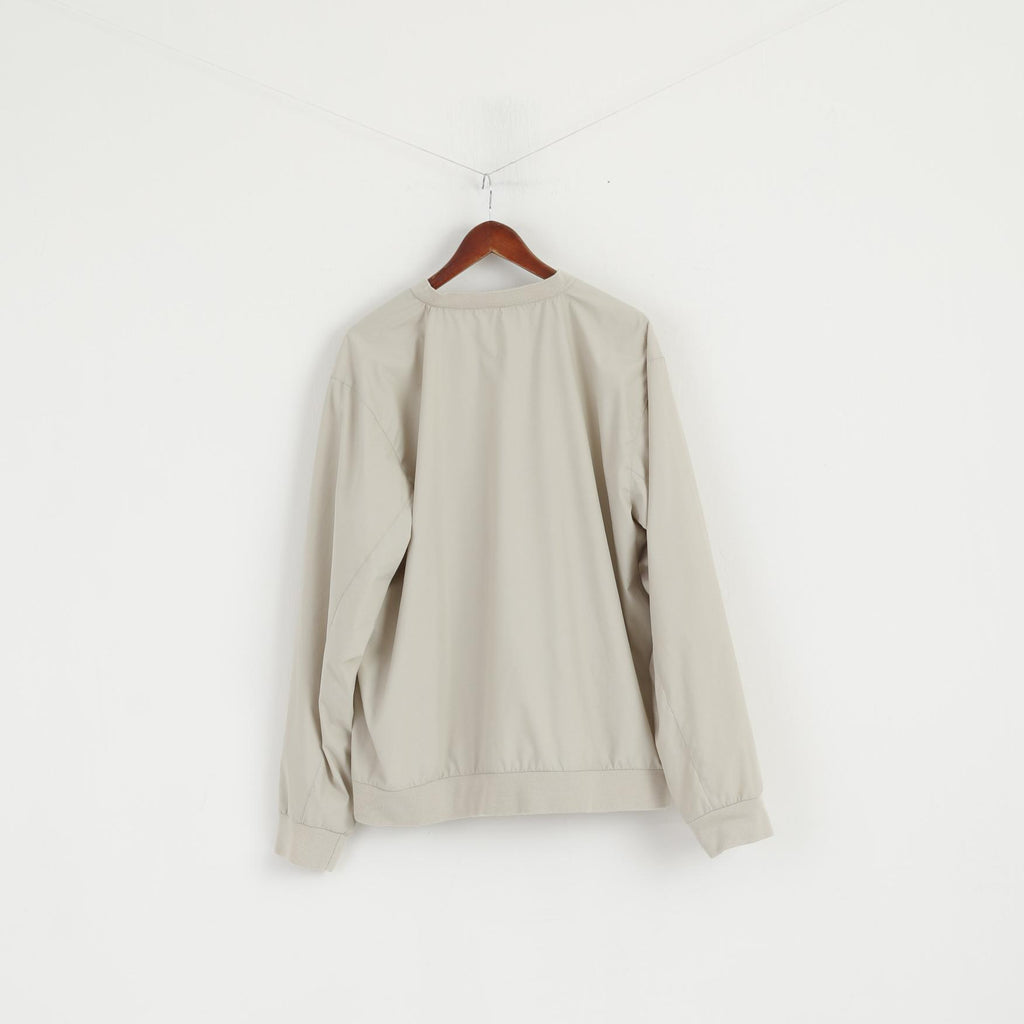 Hilfiger Athletics Men XL Pullover Jacket Beige V Neck Blouse Sport Mesh Lined Active Top