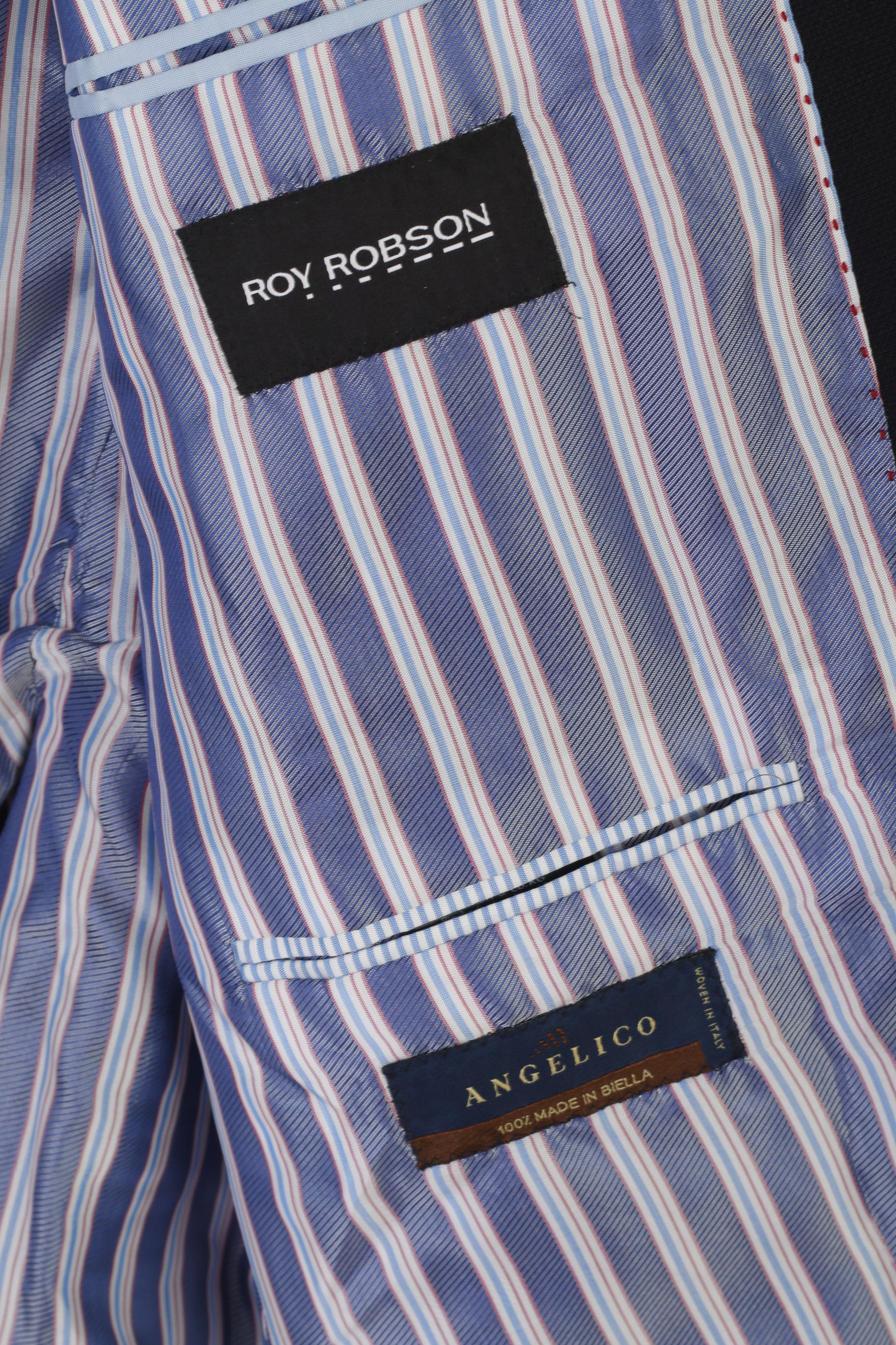 Roy Robson Men 27 42 Blazer Navy Wool Woven in Italy Angelico Single Breasted Jacket