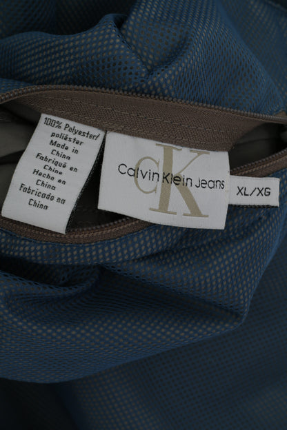 Calvin Klein Jeans Men XL Jacket Blue Grey Double-Sided Lightwieght Sport Zip Up Top