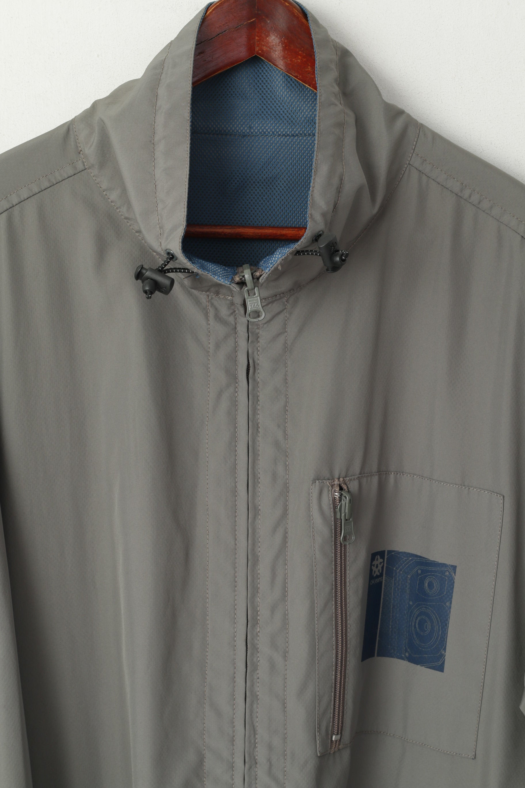 Calvin Klein Jeans Men XL Jacket Blue Grey Double-Sided Lightwieght Sport Zip Up Top