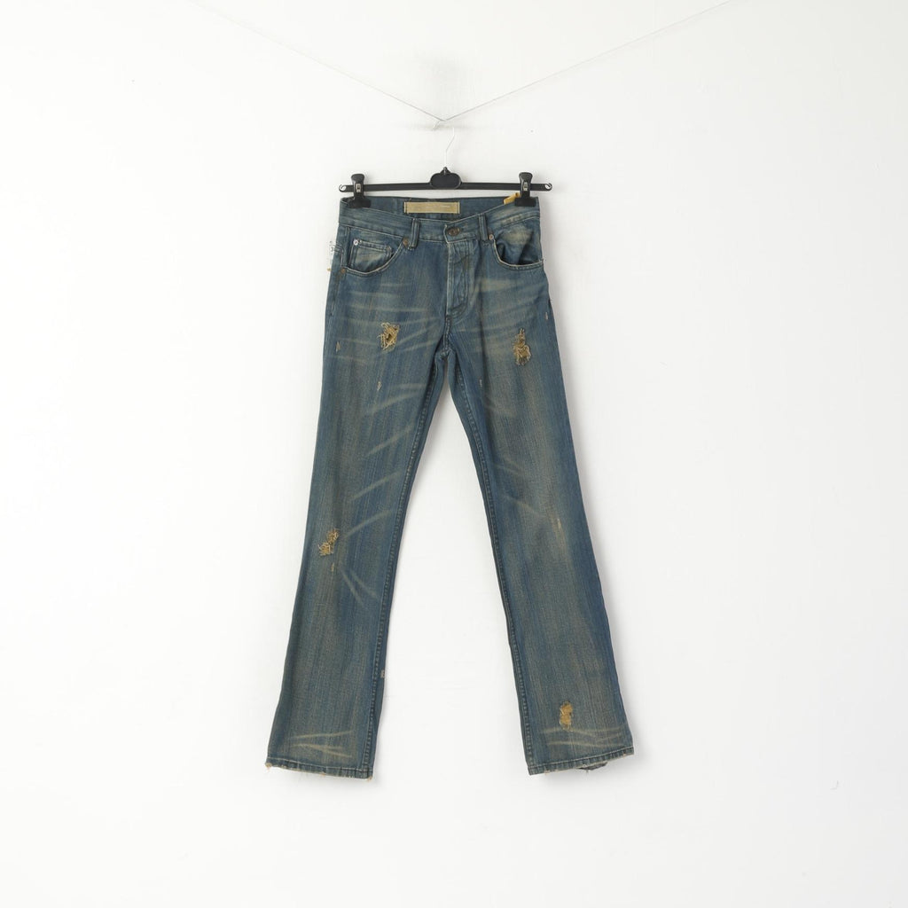 New Zara Women 38 30 Trousers Navy Green Jeans Cotton Ripped Pants