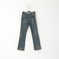 New Zara Women 38 30 Trousers Navy Green Jeans Cotton Ripped Pants