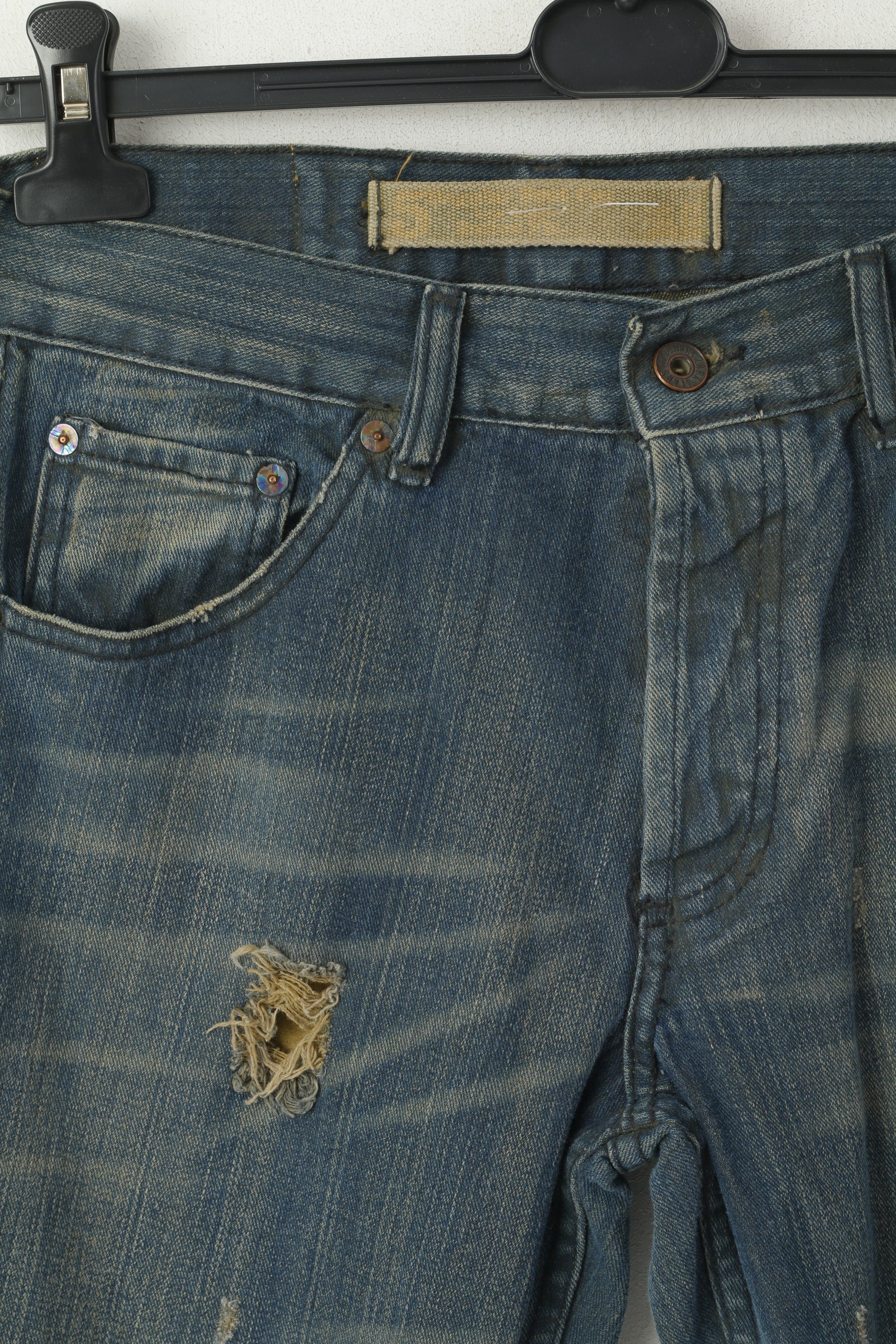 New Zara Women 38 30 Trousers Navy Green Jeans Cotton Ripped Pants