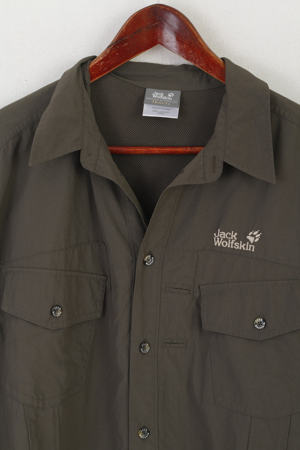 Jack Wolfskin Travel Men L Casual Shirt Green Nylon Outdoor Long Sleeve Top
