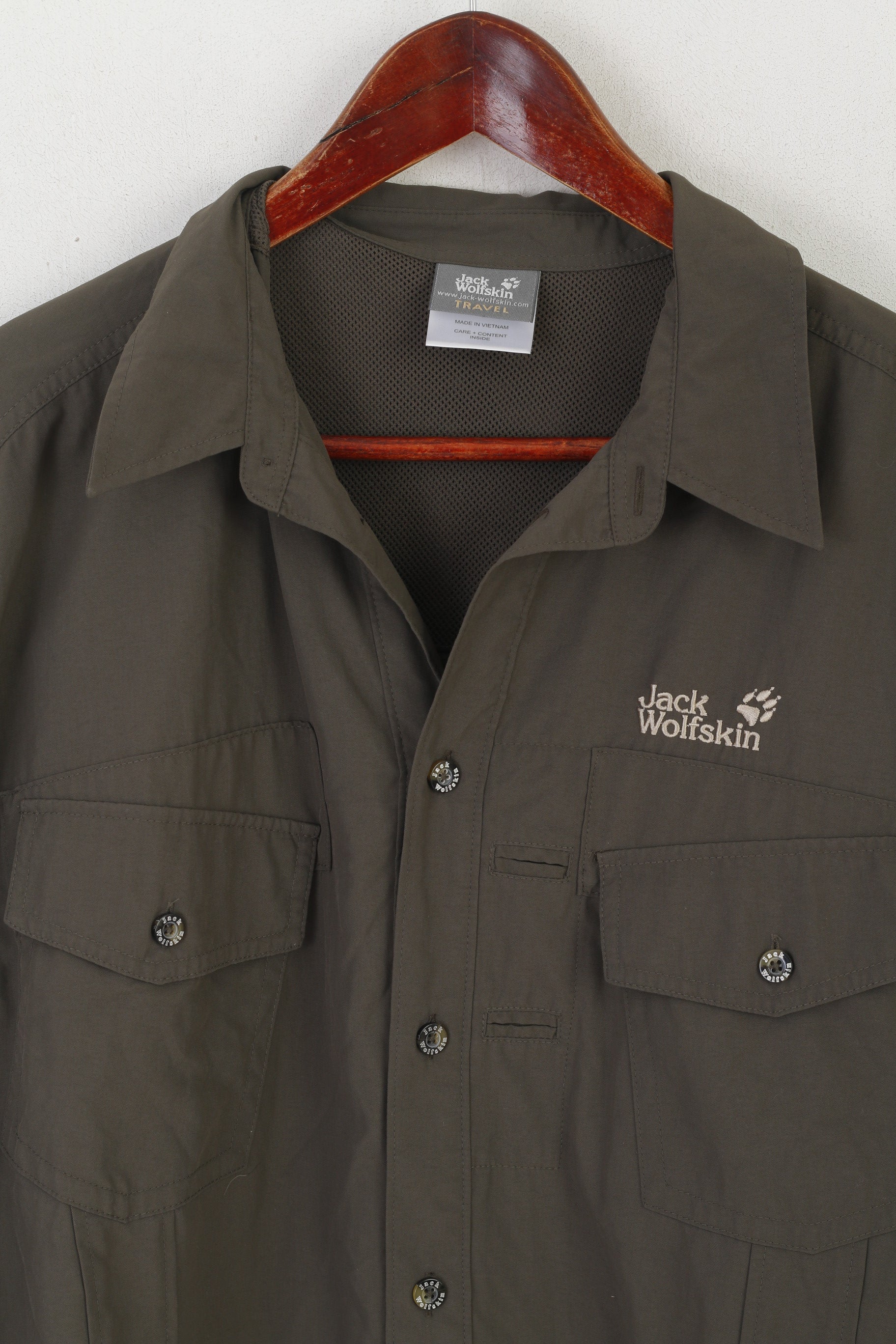 Jack Wolfskin Travel Men L Casual Shirt Green Nylon Outdoor Long Sleeve Top