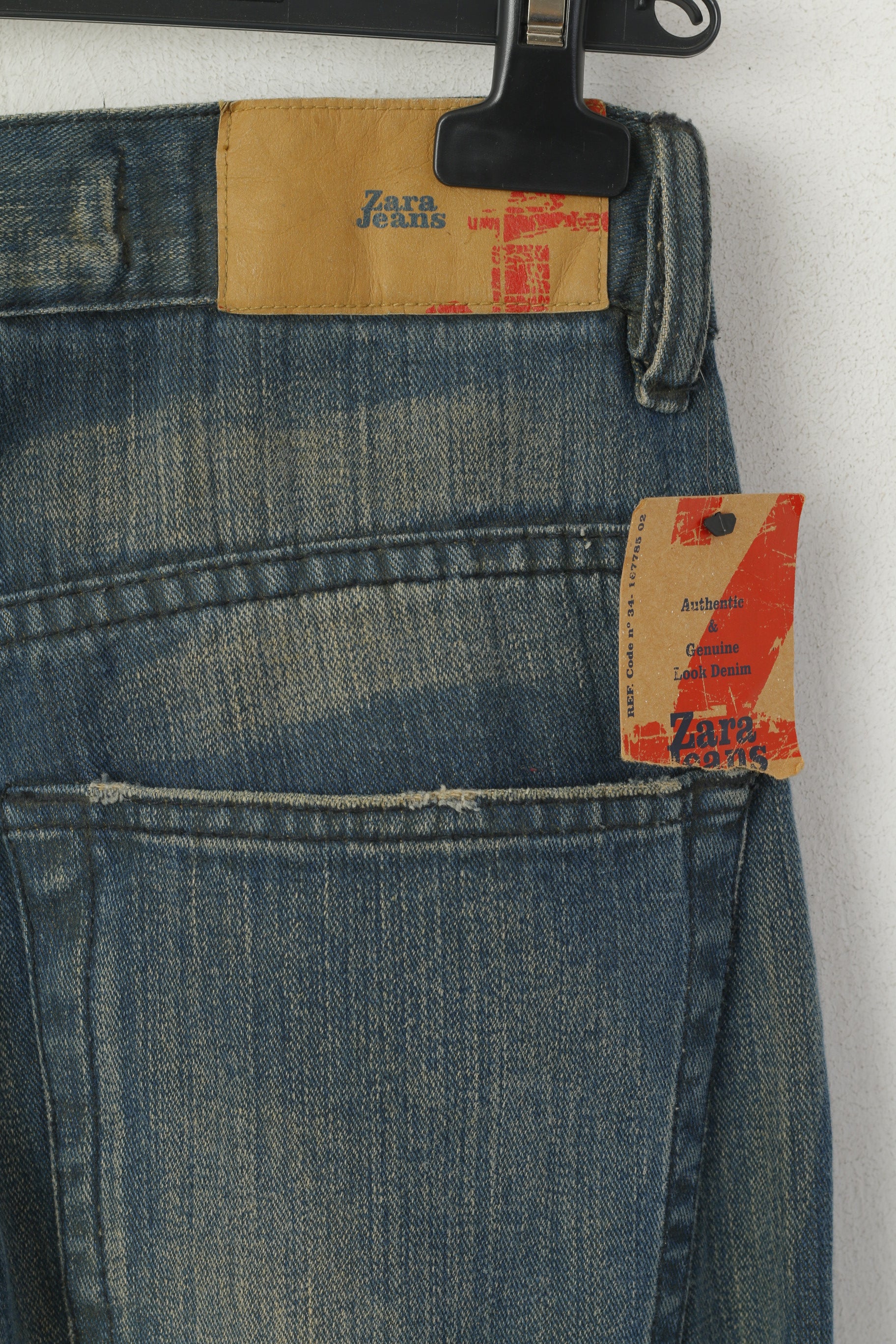 New Zara Women 38 30 Trousers Navy Green Jeans Cotton Ripped Pants