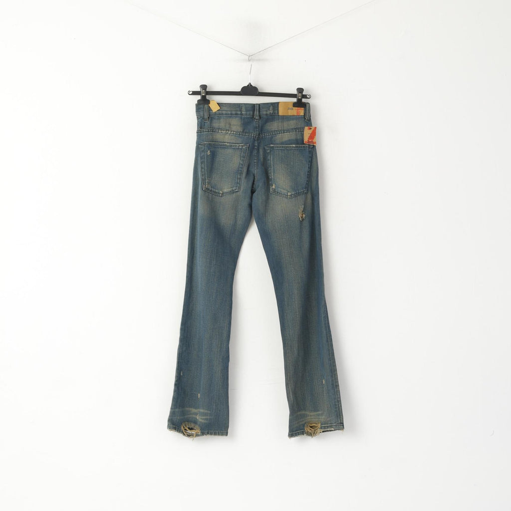 New Zara Women 38 30 Trousers Navy Green Jeans Cotton Ripped Pants