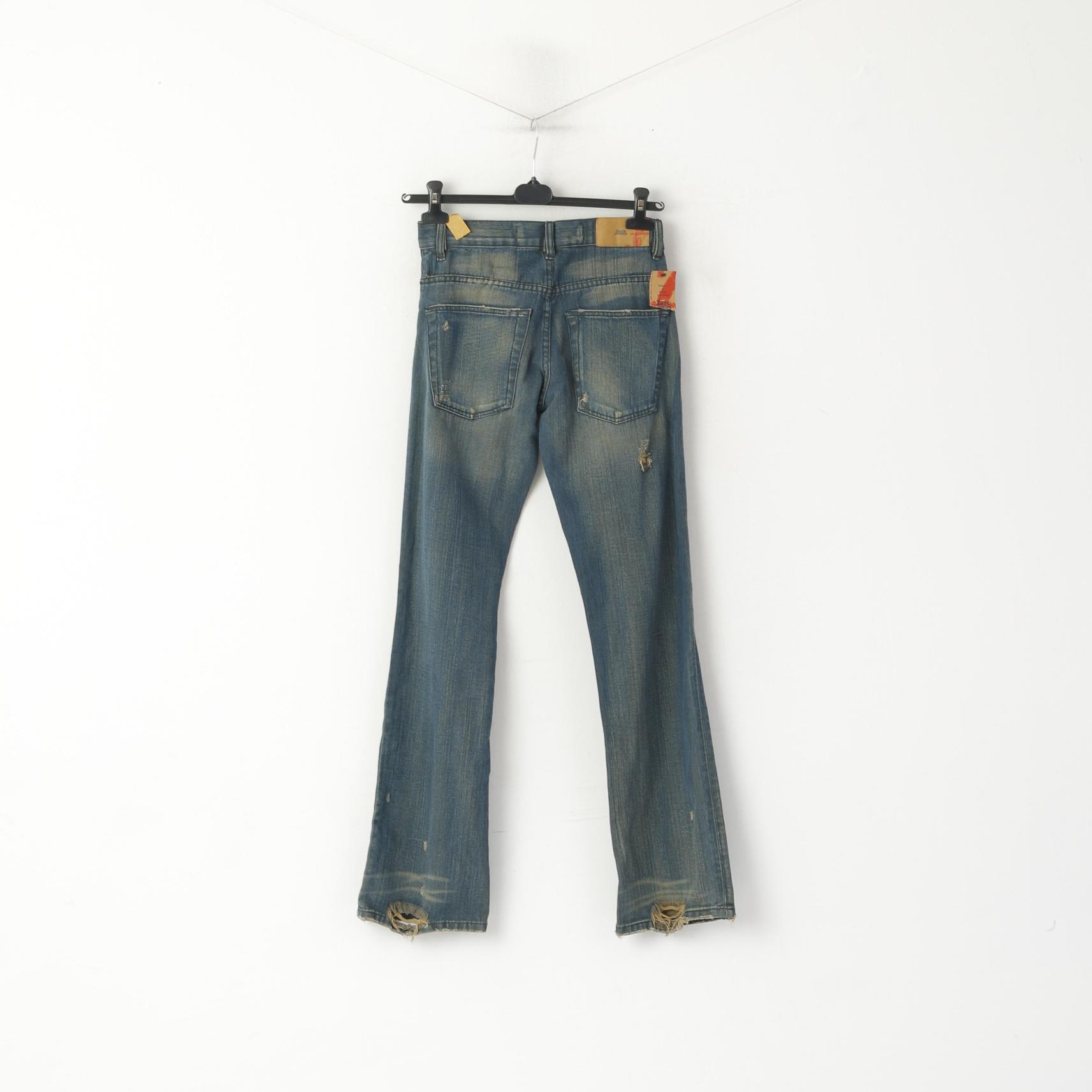 New Zara Women 38 30 Trousers Navy Green Jeans Cotton Ripped Pants