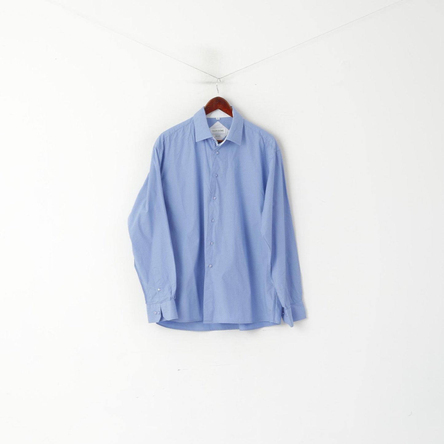 Allan Clark Men 43/44 XL Casual Shirt Blue Luxury Cotton Long Sleeve Top