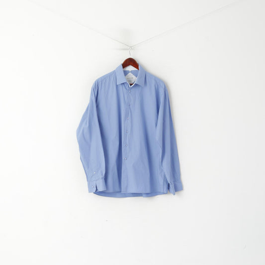 Camicia casual da uomo Allan Clark 43/44 XL Top a maniche lunghe in cotone di lusso blu