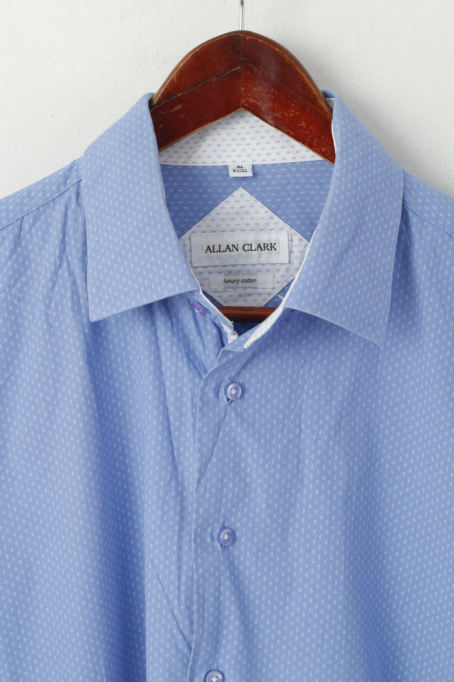 Allan Clark Men 43/44 XL Casual Shirt Blue Luxury Cotton Long Sleeve Top