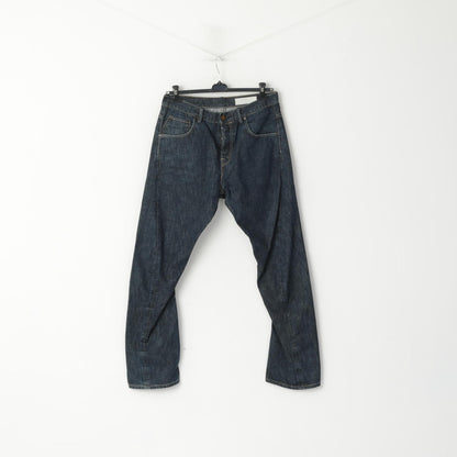 Allsaints Homme 34 Pantalons Jean en Denim de Coton Bleu Marine Pantalon de Course en Résine