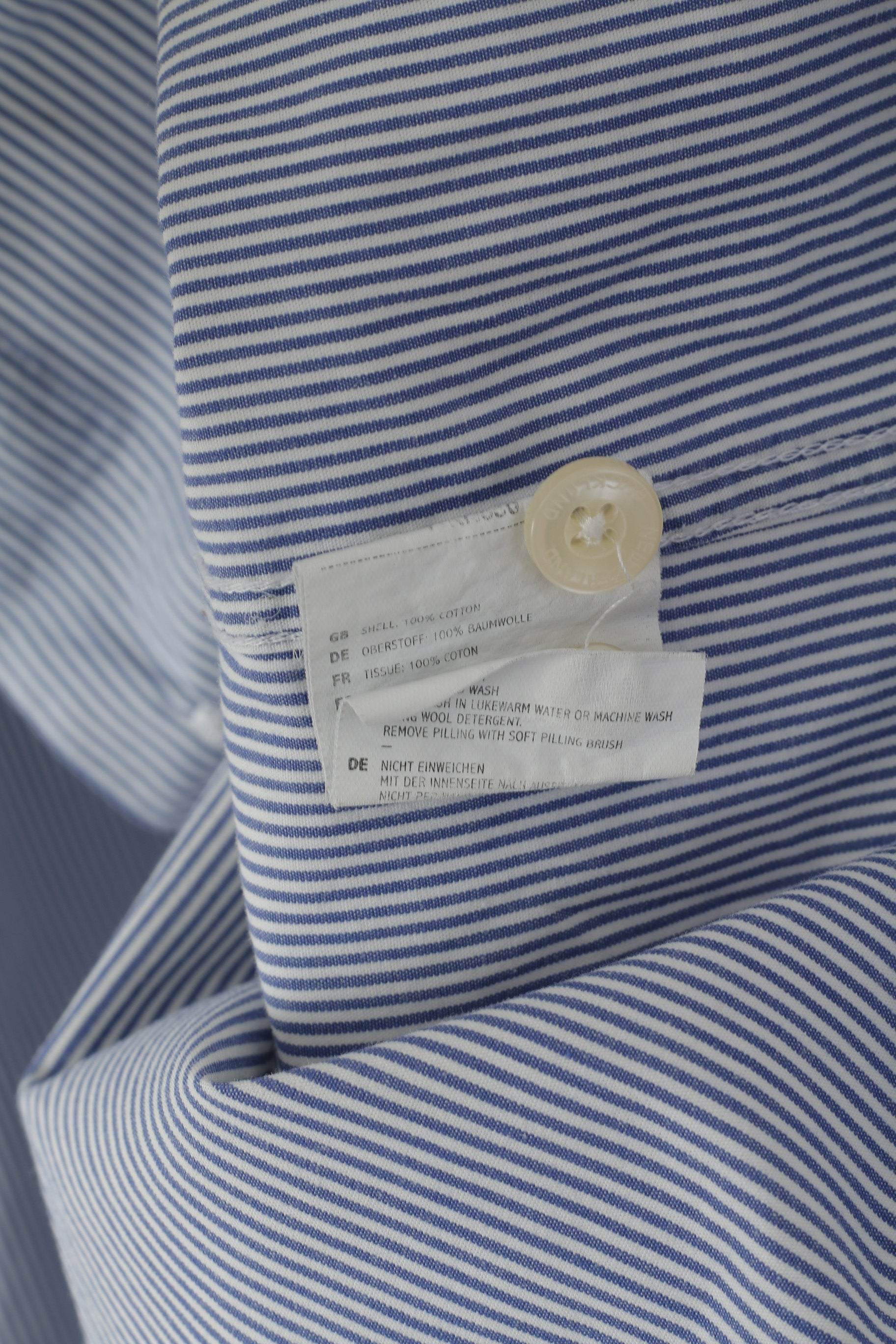 New Zealand Auckland Men 4XL (2XL) Casual Shirt Blue Striped Cotton Patches Long Sleeve