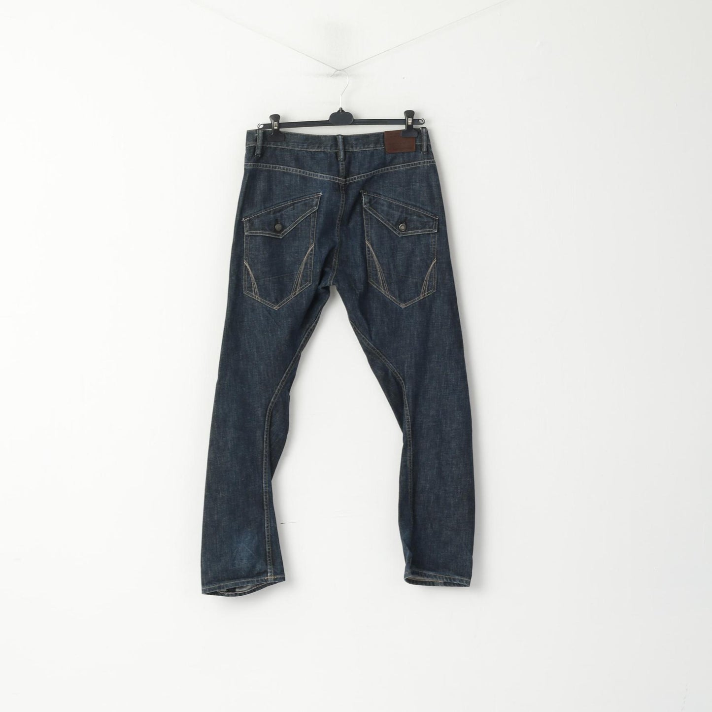 Allsaints Homme 34 Pantalons Jean en Denim de Coton Bleu Marine Pantalon de Course en Résine