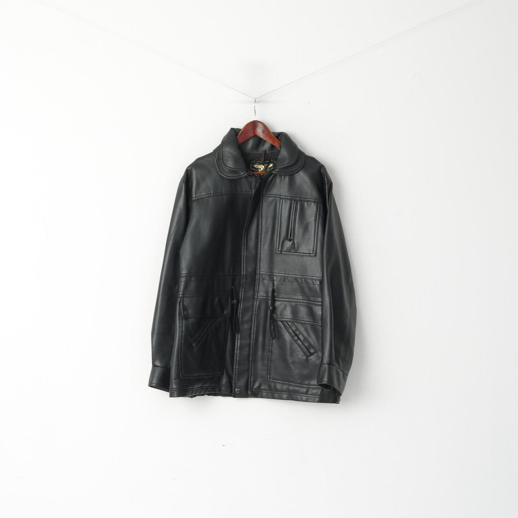 Giacca vintage da uomo L. Spalline casual in pelle nera. Italia. Cerniera intera classica