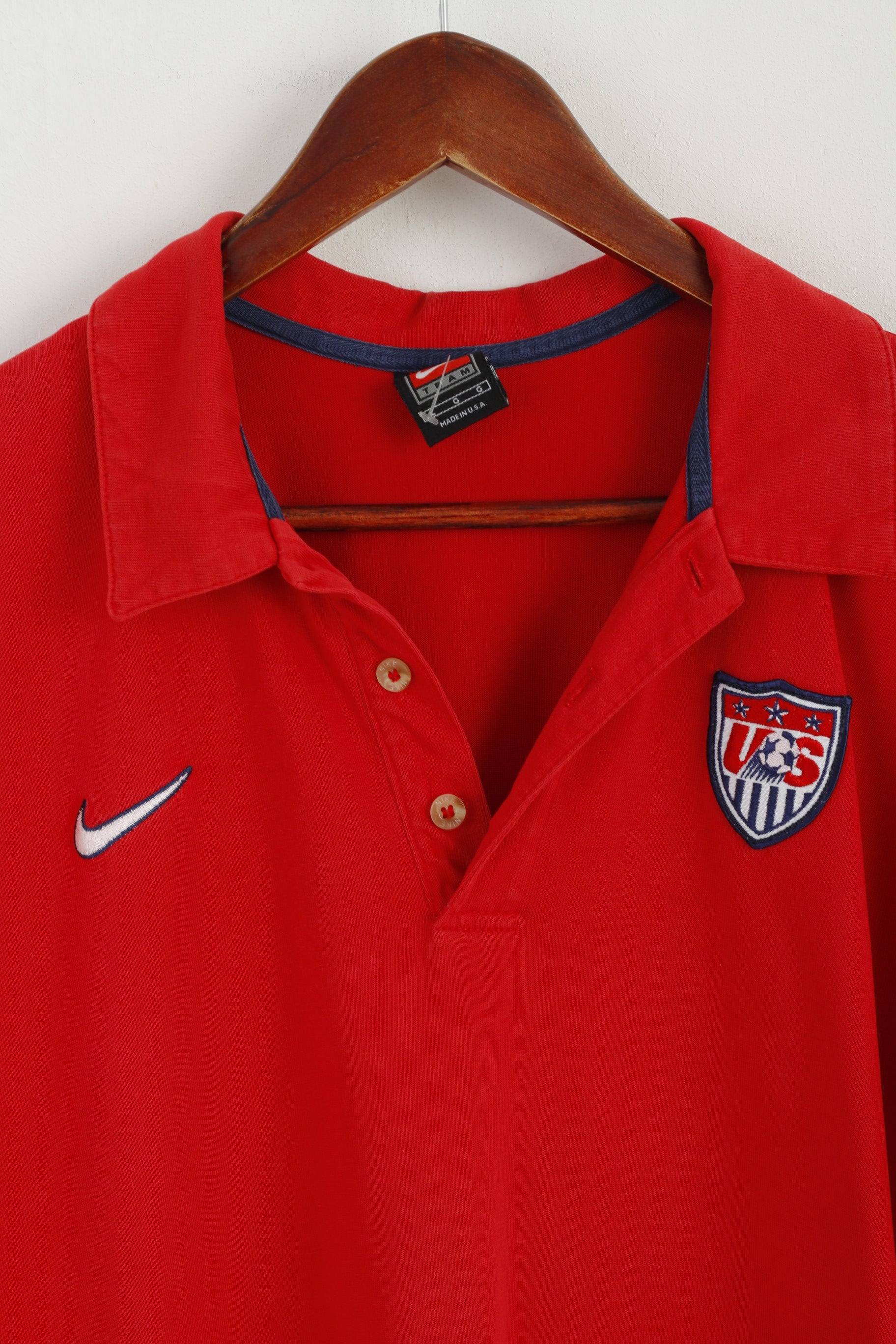 Nike Team Men L Polo Shirt Red Cotton USA Football Short Sleeve Vintage Top