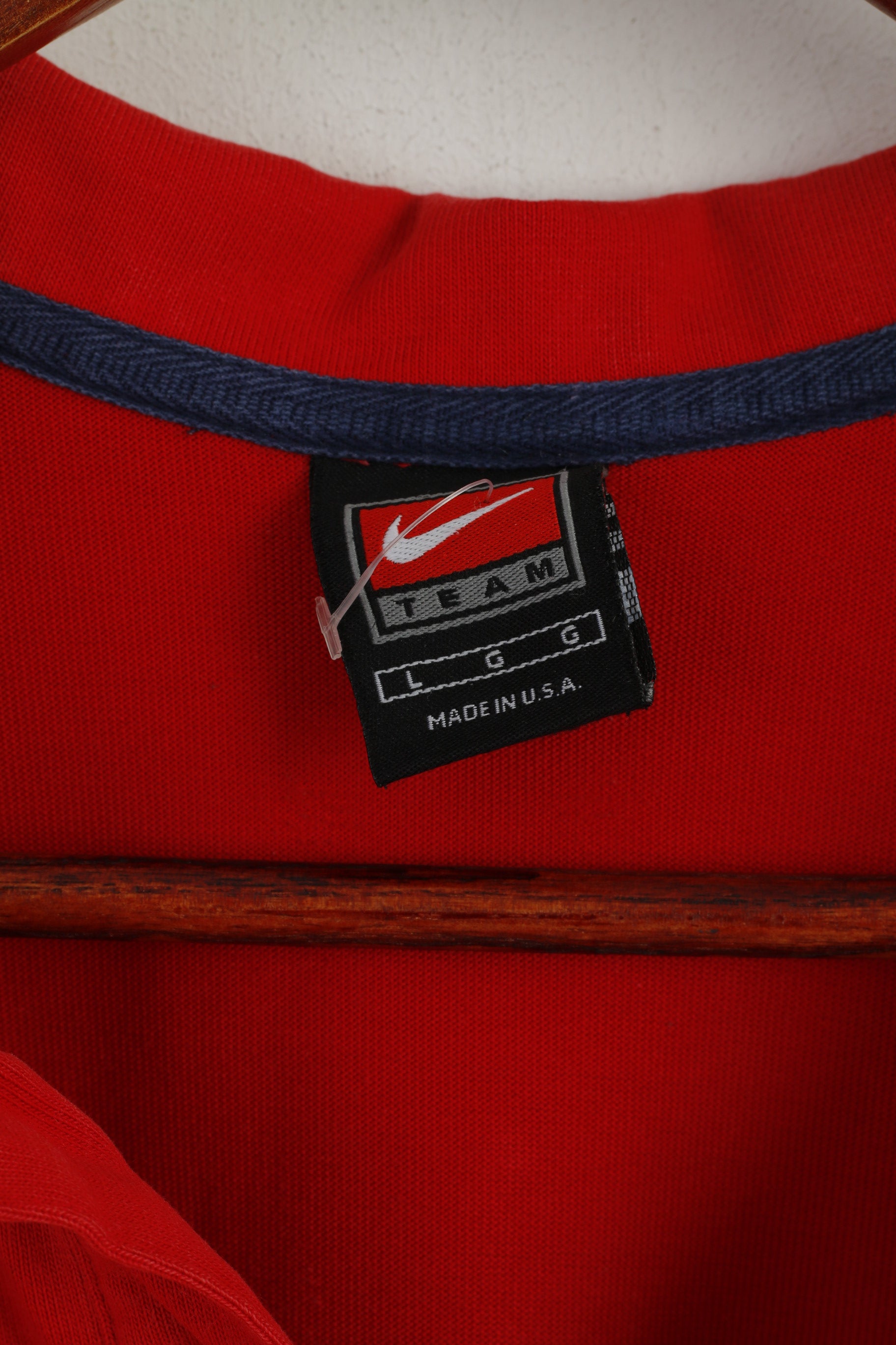 Nike Team Men L Polo Shirt Red Cotton USA Football Short Sleeve Vintage Top