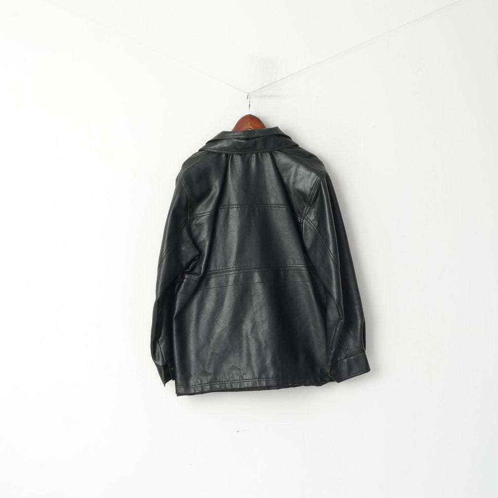 Giacca vintage da uomo L. Spalline casual in pelle nera. Italia. Cerniera intera classica