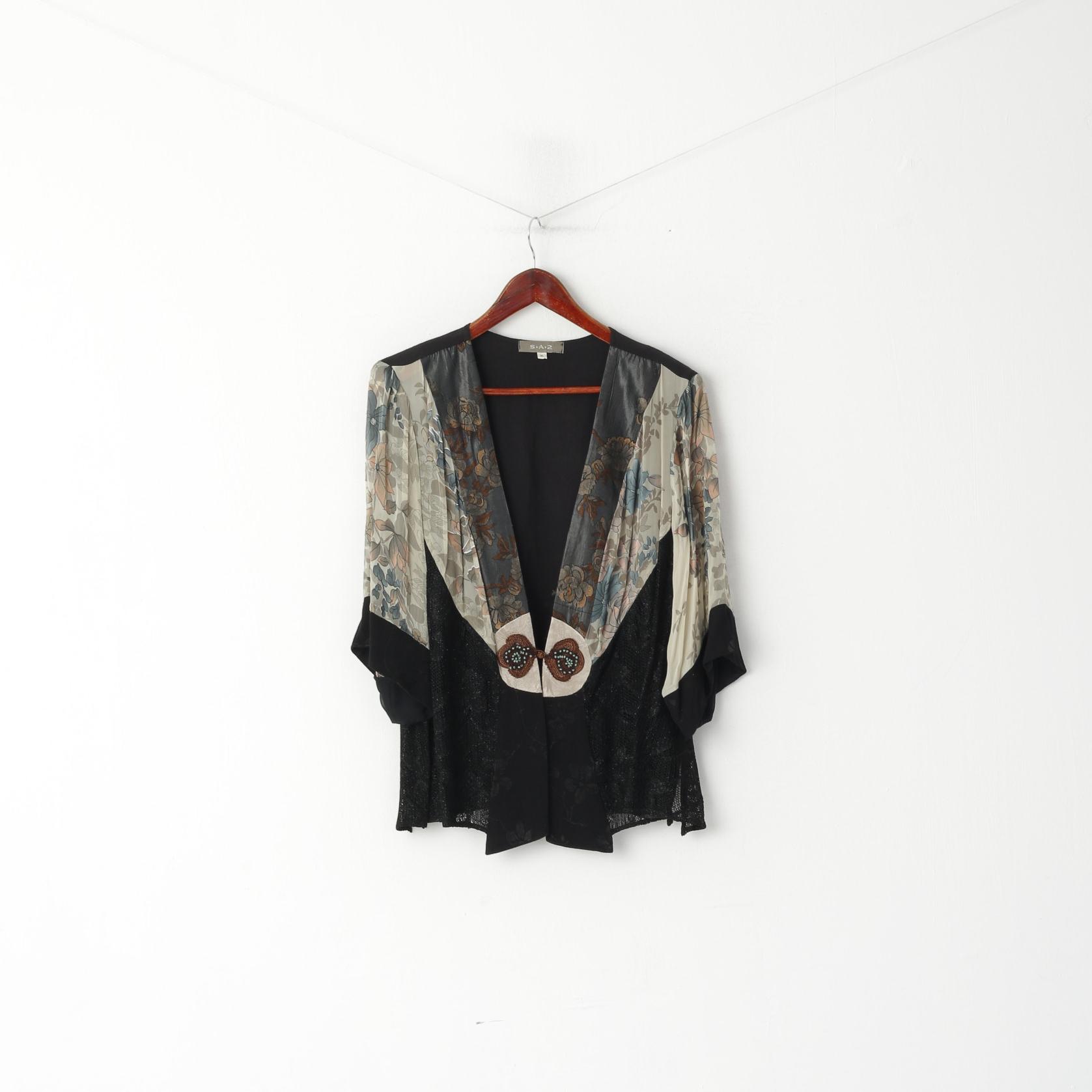 Camicia elegante SA2 da donna XL nera con un bottone sul davanti e spalline in misto seta in materiale sottile