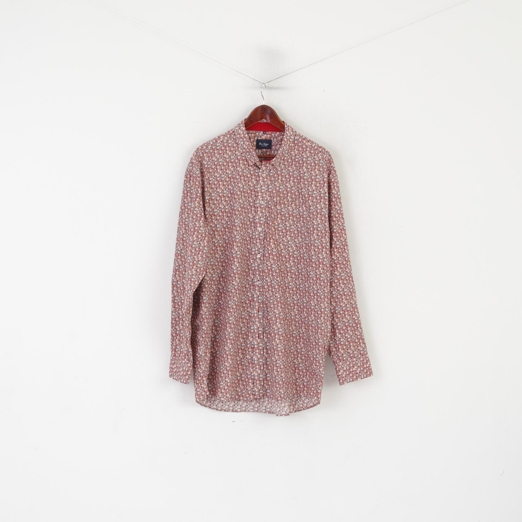 Ben Green Men 3XL Casual Shirt Red Printed Square Button Down Collar Top