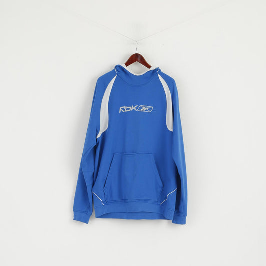 Reebok Men 2XL Sweatshirt Blue Cotton Hooded Kangaroo Pocket Active Sport Top