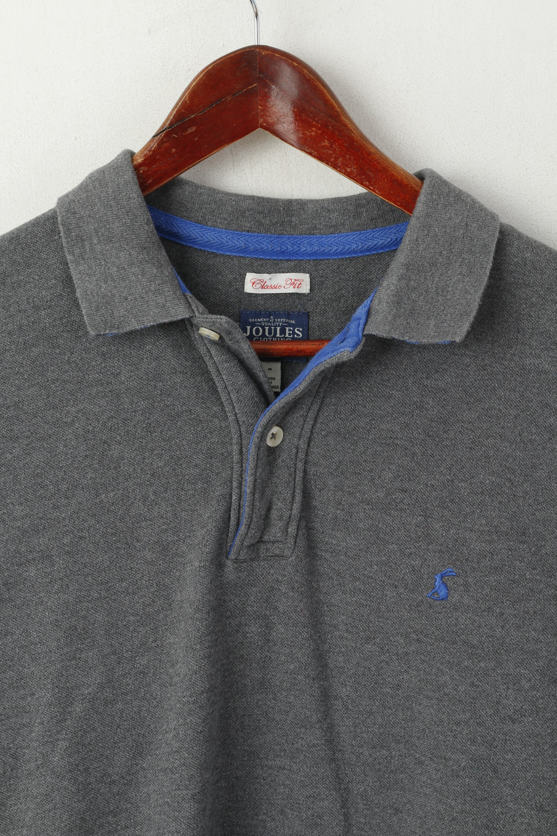 Joules Clothing Men M Polo Gris Coton Coupe Classique Manches Courtes Haut Uni