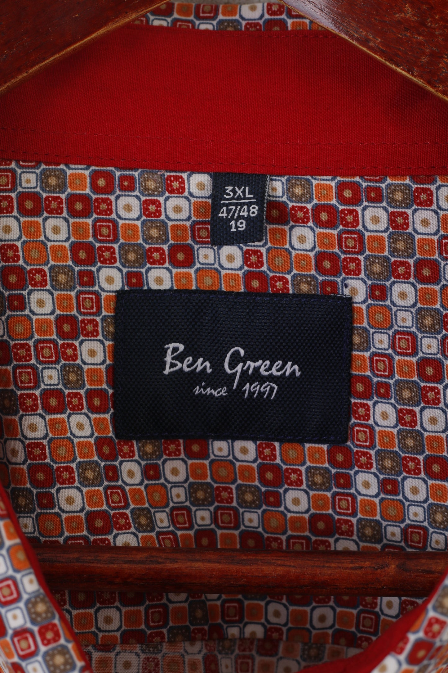 Ben Green – chemise décontractée pour hommes, haut à col boutonné carré imprimé rouge 3XL