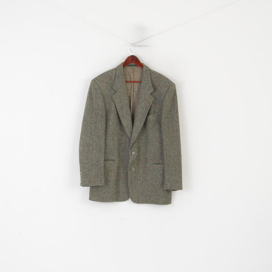 Vintage Hommes 42 Blazer Vert Tweed 100% Laine Veste Rétro À Poitrine Simple