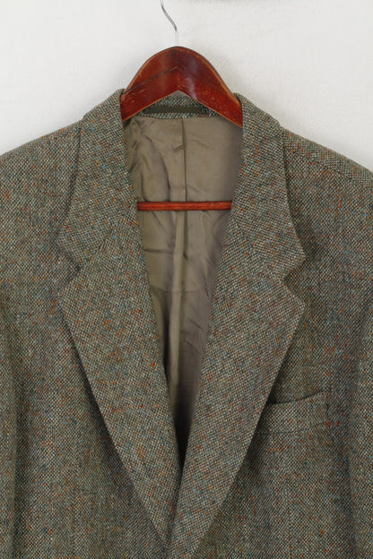 Giacca vintage da uomo 42 Blazer verde in tweed 100% lana monopetto retrò
