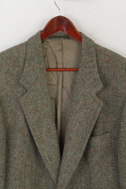 Vintage Hommes 42 Blazer Vert Tweed 100% Laine Veste Rétro À Poitrine Simple