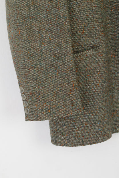 Vintage Hommes 42 Blazer Vert Tweed 100% Laine Veste Rétro À Poitrine Simple
