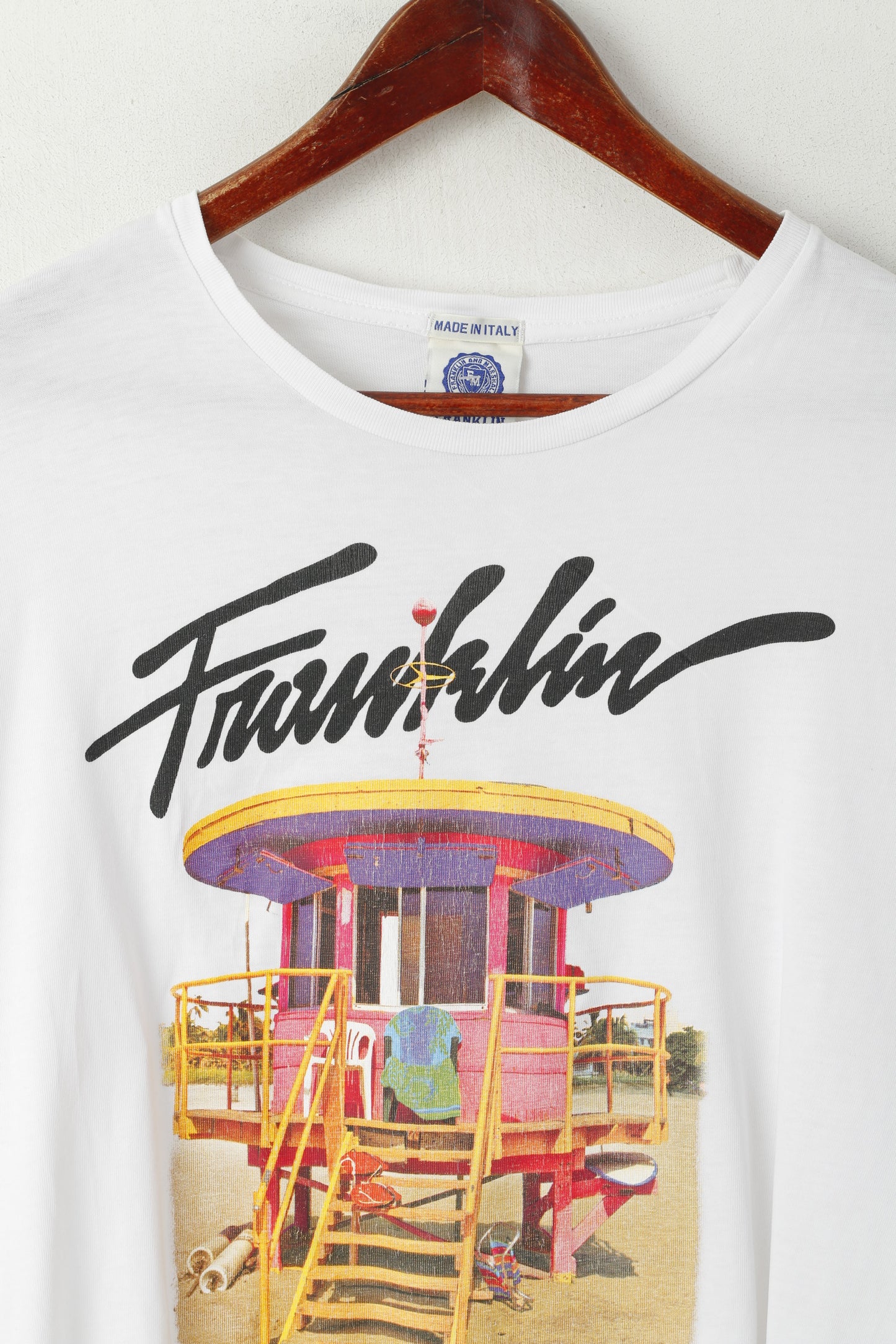 Franklin Marshall LAB Men M Shirt White Graphic Miami Summer '92 Top
