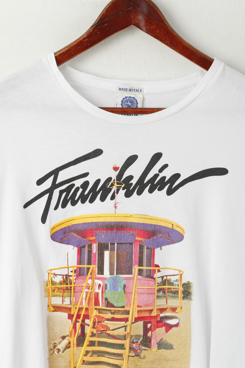 Franklin Marshall LAB Hommes M Chemise Blanc Graphique Miami Été '92 Haut