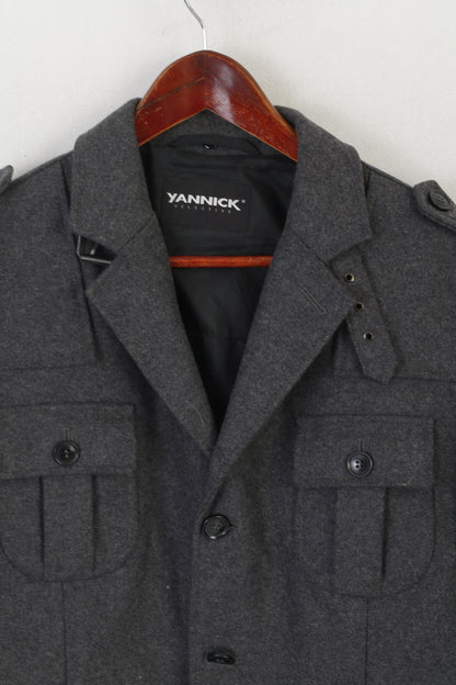 Yannick Selective Men L (M) Jacket Gray Wool Zip Up Military Army Blazer