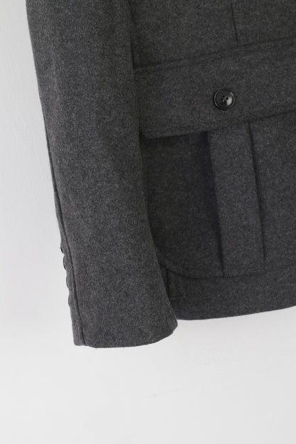 Yannick Selective Men L (M) Jacket Gray Wool Zip Up Military Army Blazer