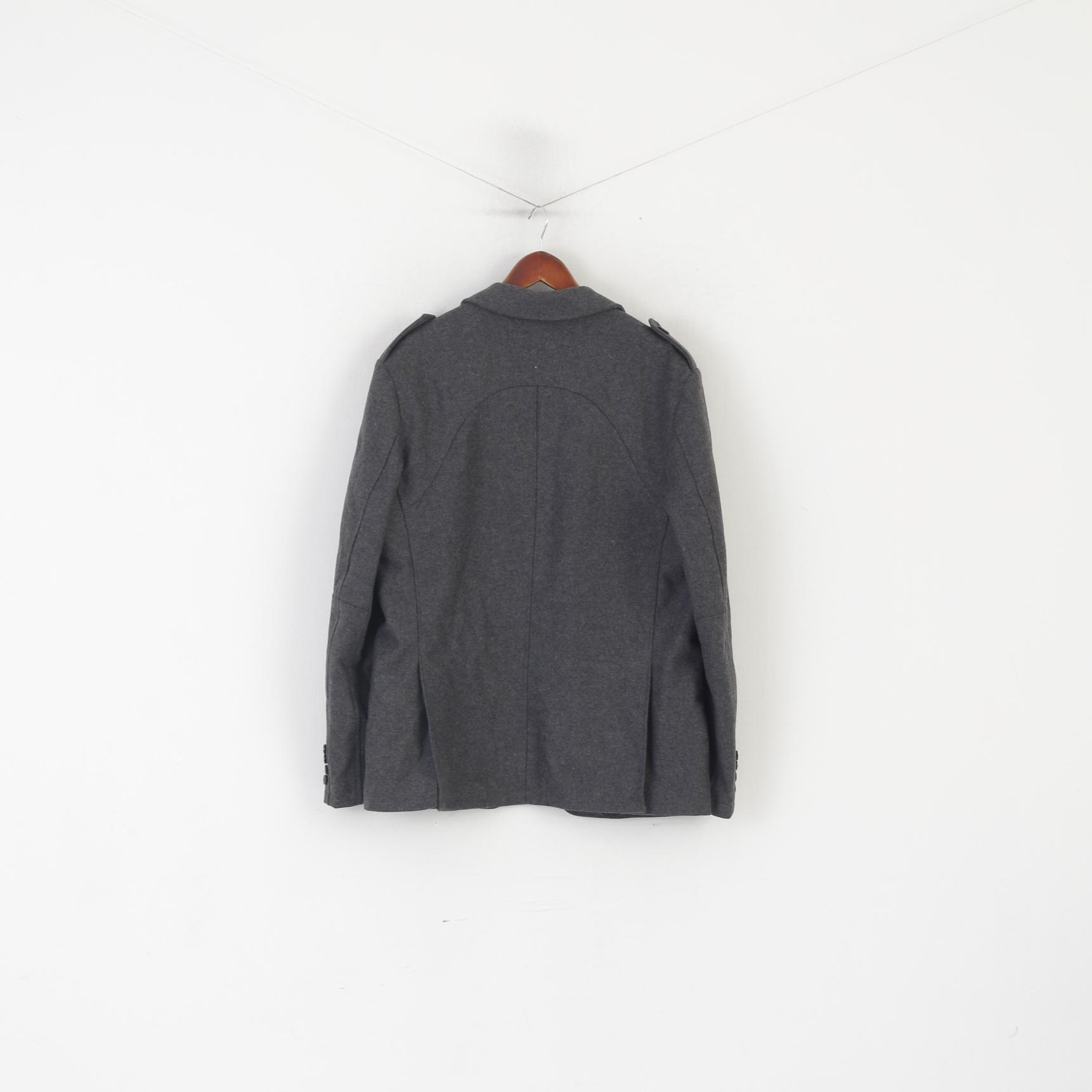 Yannick Selective Men L (M) Jacket Gray Wool Zip Up Military Army Blazer