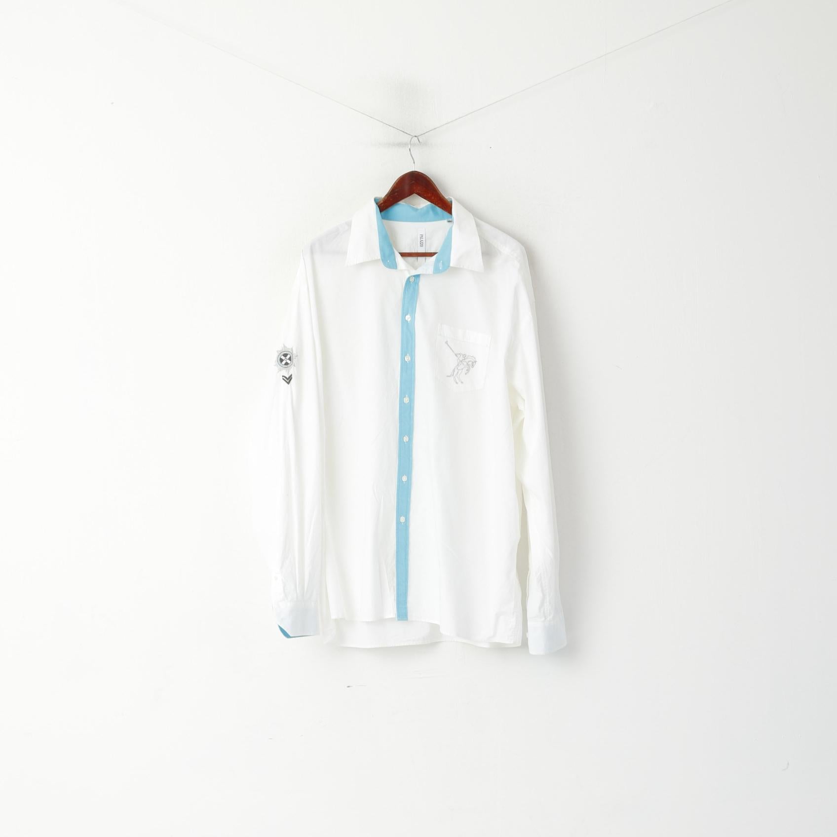 Palazzo Homme XXL 45/46 Chemise décontractée Blanc Coton Polo Club Haut à Manches Longues